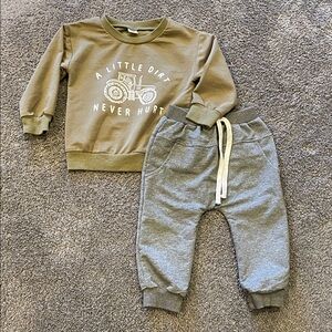 Toddler size 12m Olive Green Tractor Graphic Sweatshirt and Jogger Set